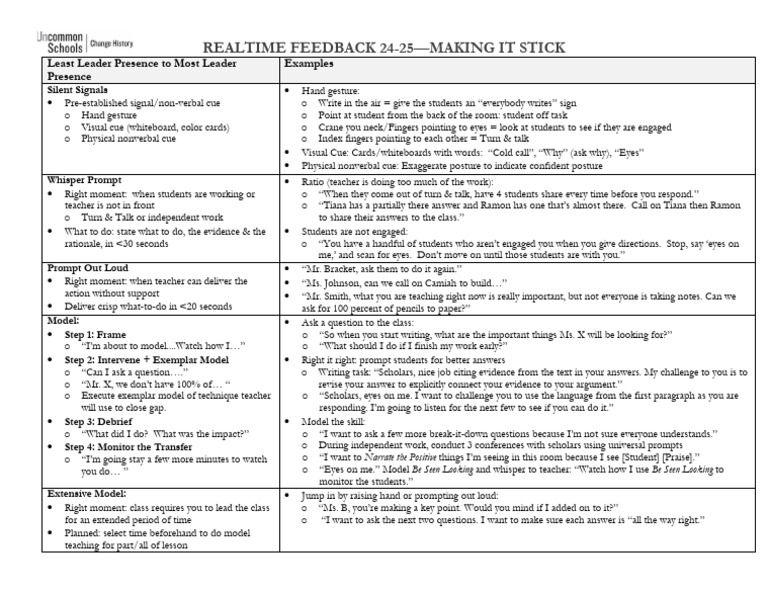 Real-Time Feedback Techniques for Teachers | PDF | Nonverbal ...