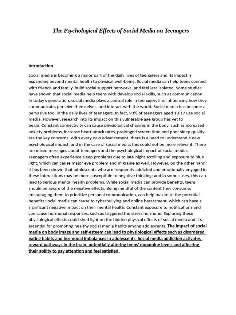 Social Media's Impact on Teen Mental Health | PDF | Adolescence ...