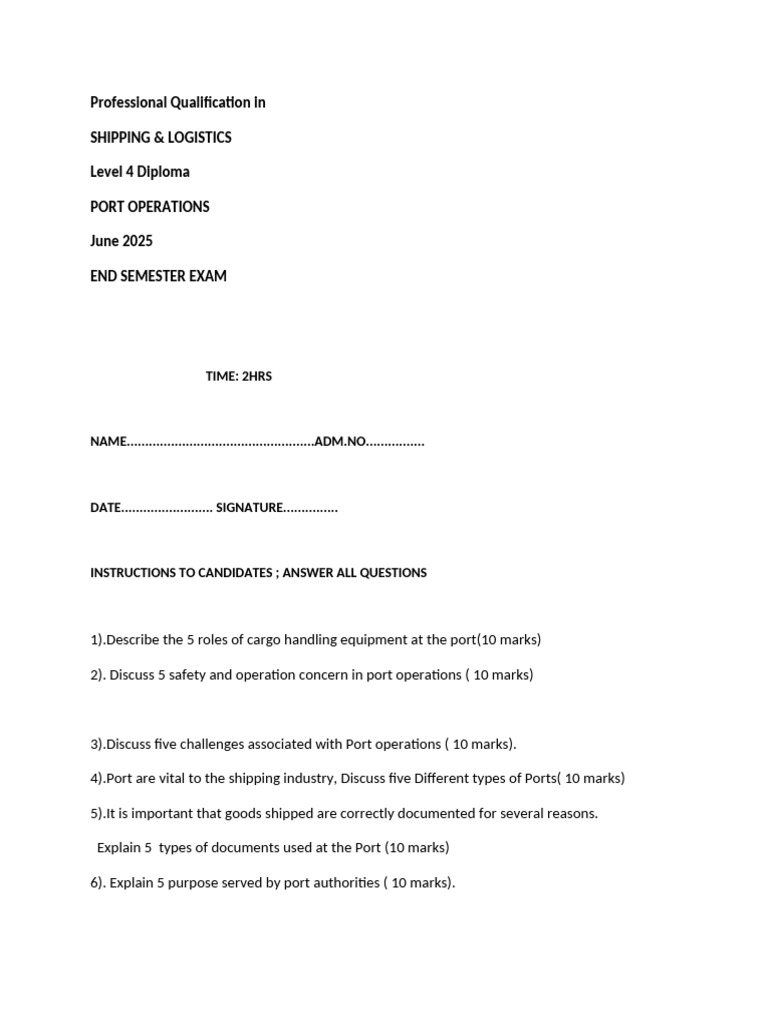 Port Operations Exam Guide | PDF
