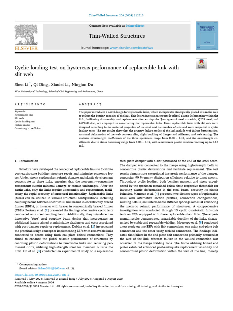 Cyclic Loading Test On Hysteresis Performance of Replaceable Link With ...