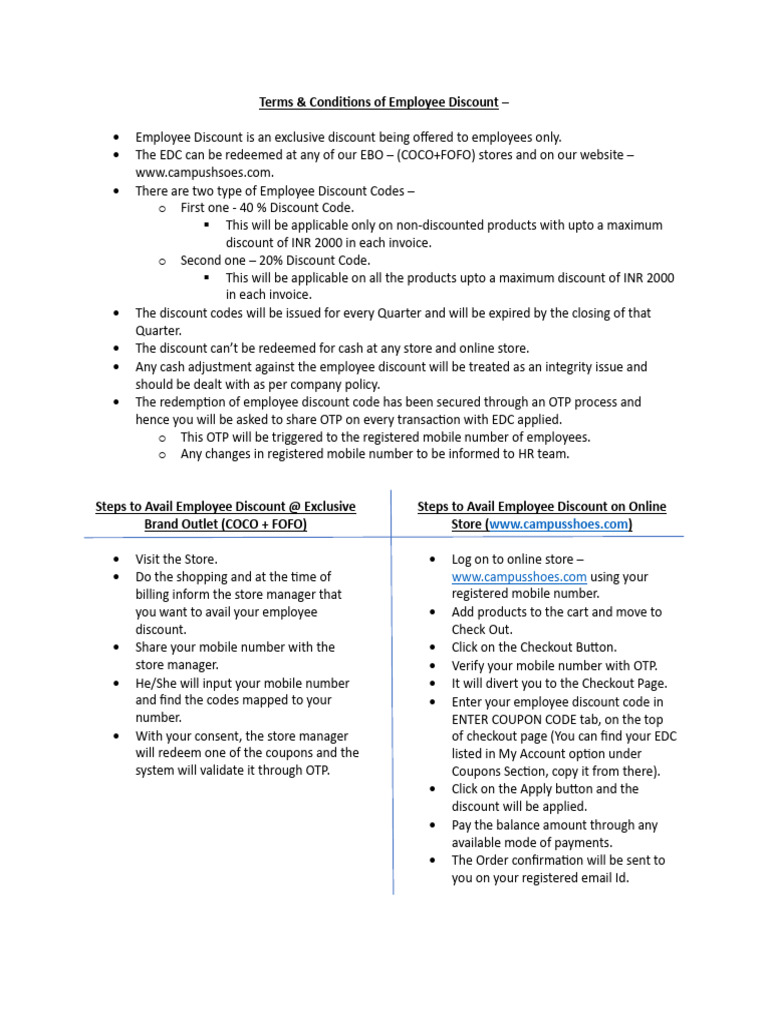 Employee Discont Policy - TNC How To Redeem 30052025 | PDF | Coupon ...