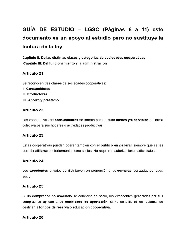 GUÍA DE ESTUDIO - LGSC (Páginas 6 A 11) | PDF | Cooperativa | Excedente ...