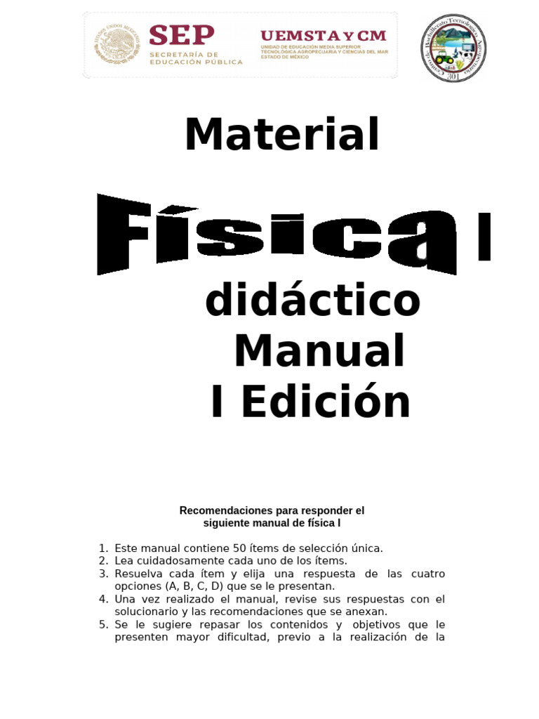 Manual de Física I: 50 Ítems de Selección | PDF | Fuerza | Vector ...