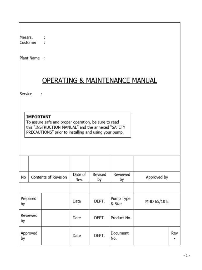 MHDE Operating Maintenance Manual General PDF Pump Valve
