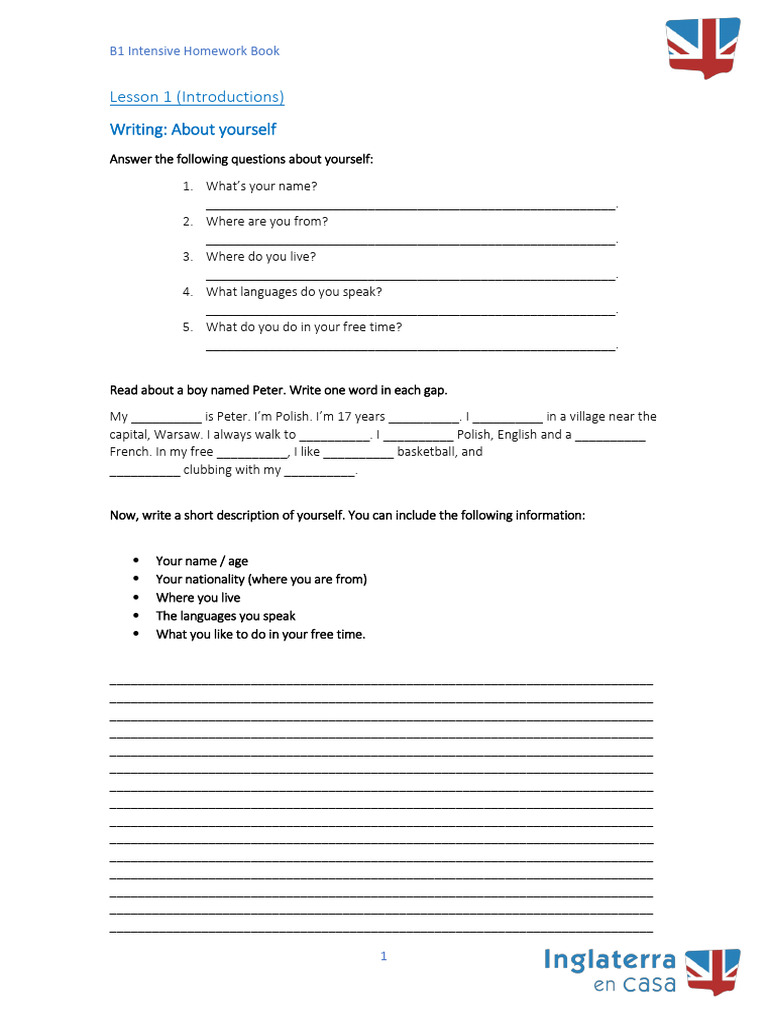 B1 Intensive English Homework Guide | PDF | Linguistics | Grammar