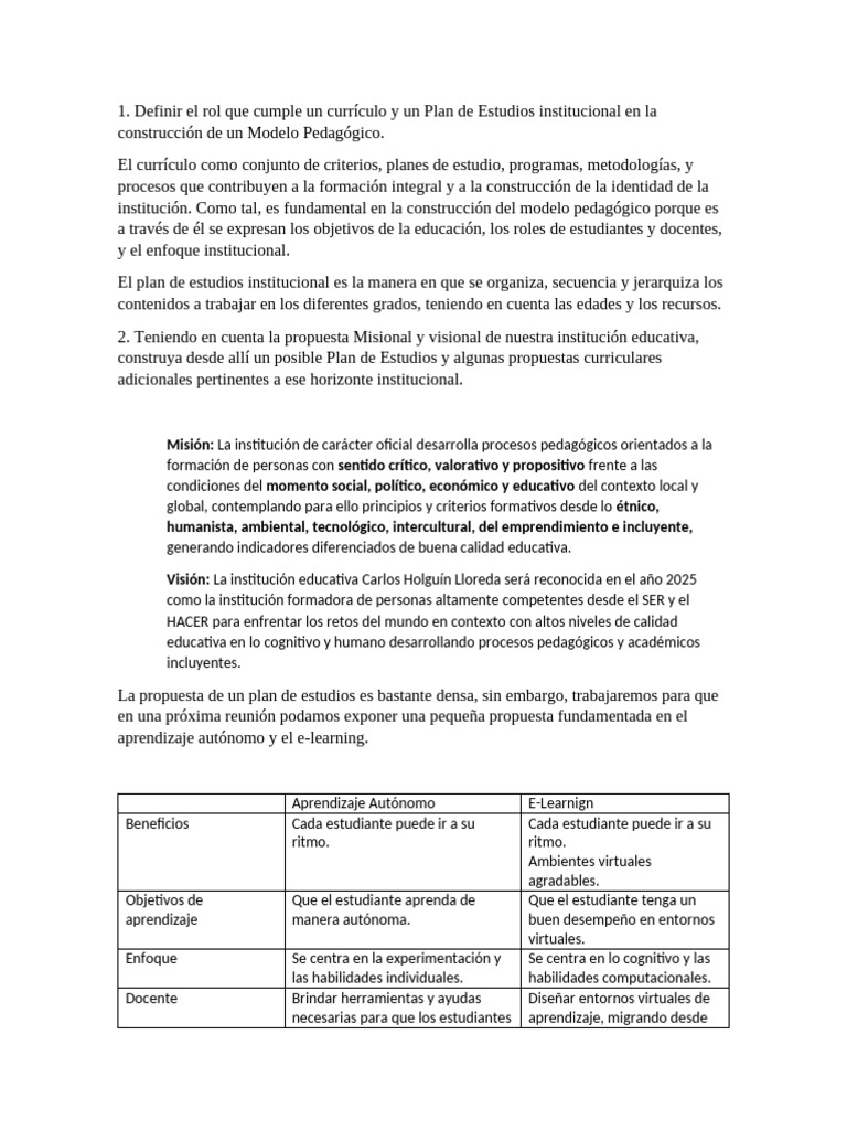 Trabajo Sobre Modelo Pedagógico 30-06-2022 | PDF | Plan de estudios ...