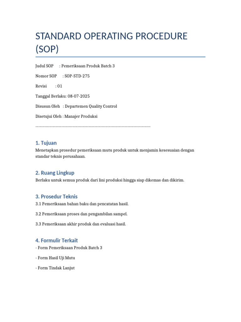 SOP Produk Batch 3 | PDF