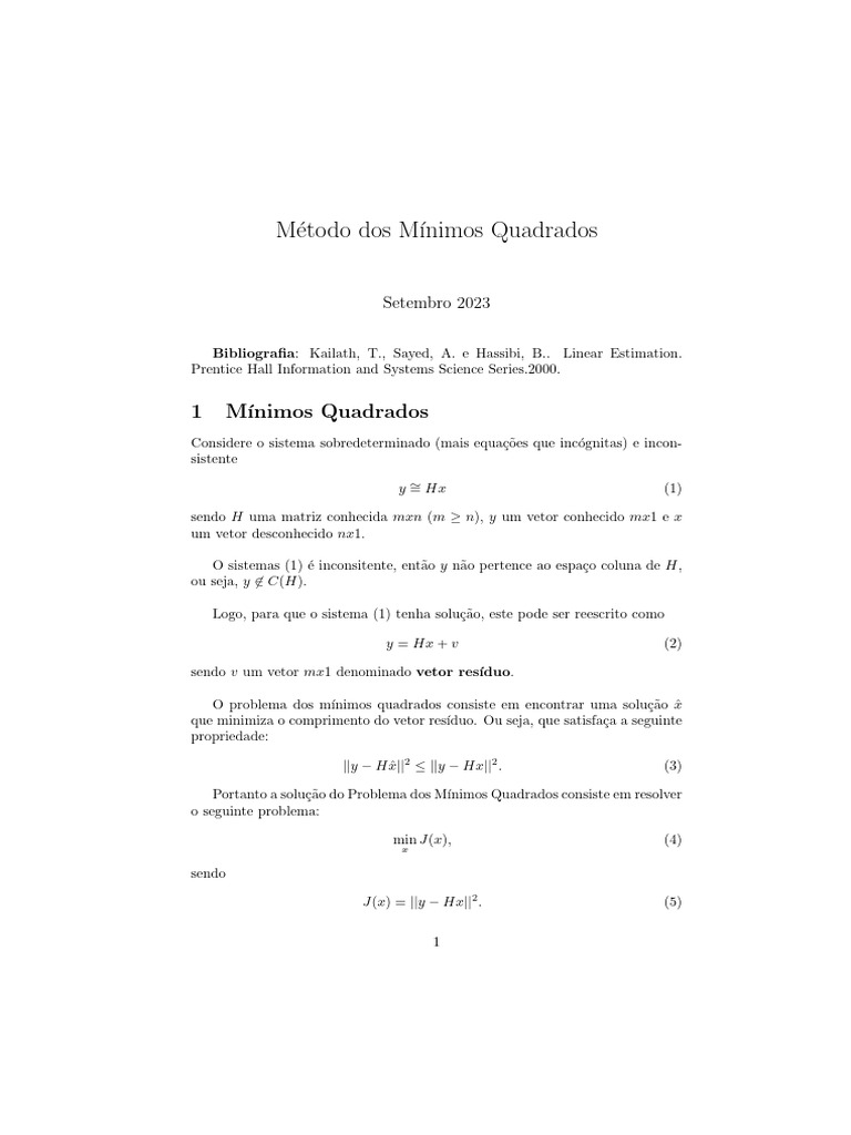 Método dos Mínimos Quadrados Explicado | PDF | Matriz (Matemática ...