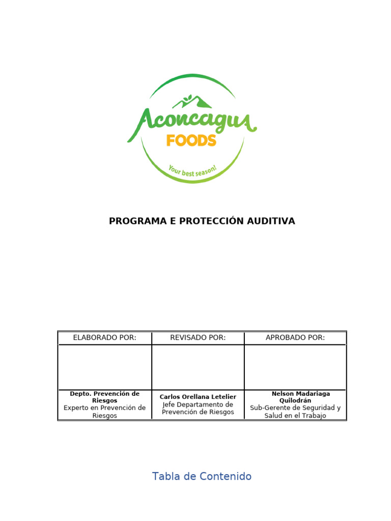 Epa 00 Programa de Protección Auditiva v2 | PDF | ruido | Seguridad y ...