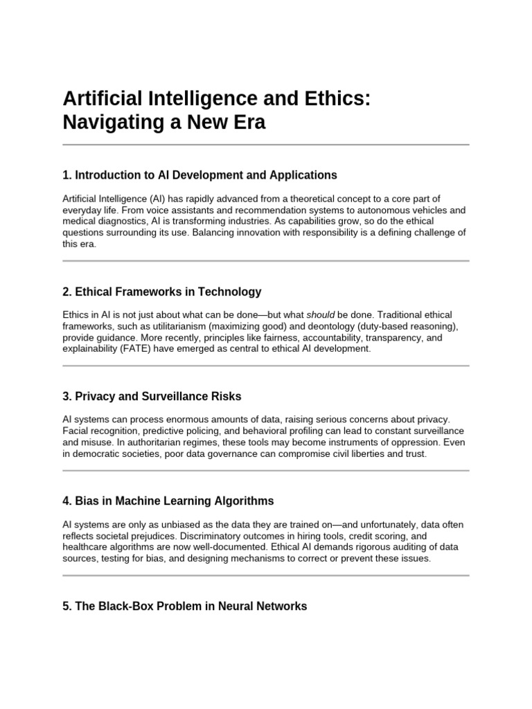 Artificial Intelligence and Ethics - Navigating A New Era | PDF ...