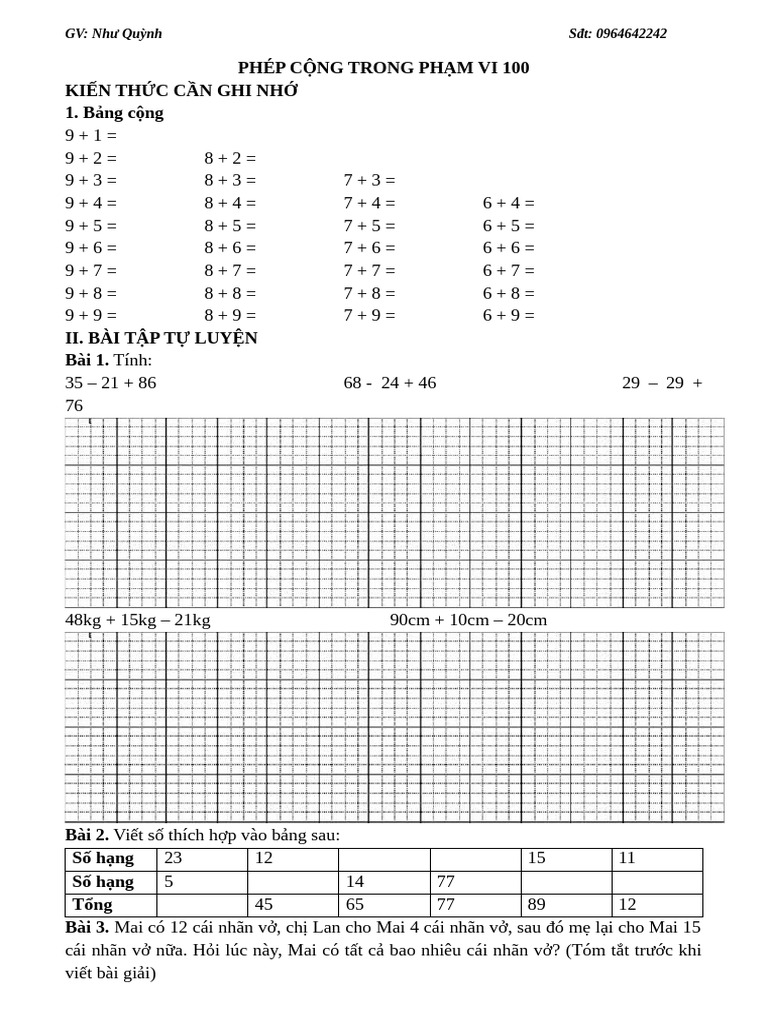 BT Phép C NG Trong PH M Vi 100 | PDF