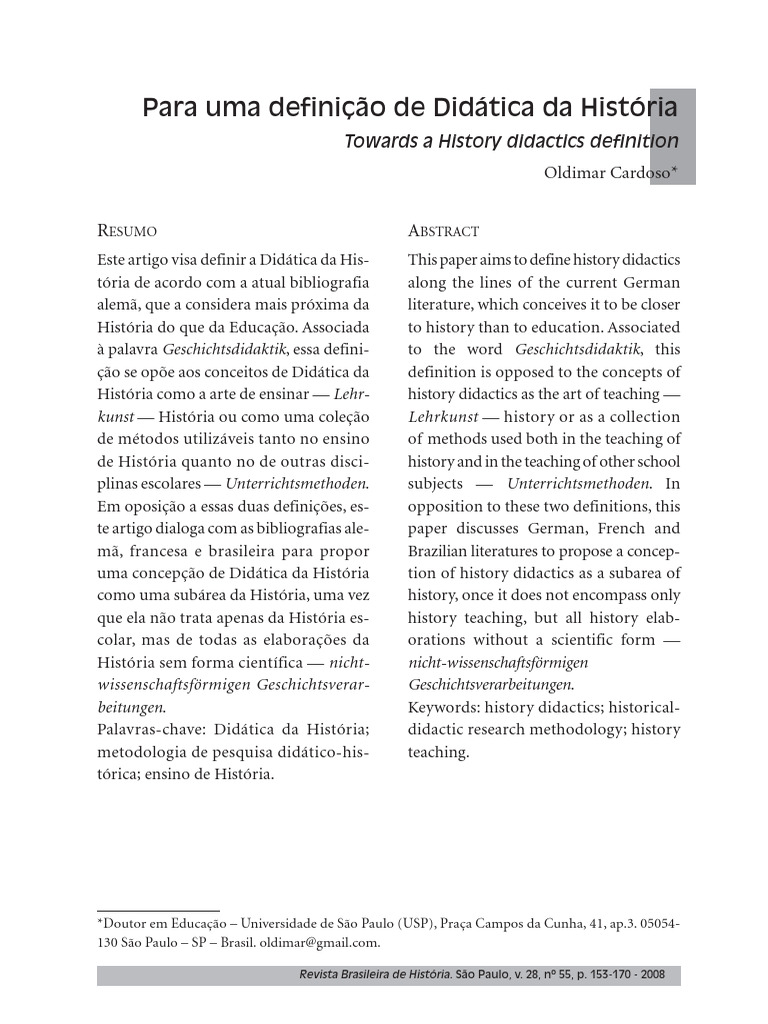 Definição de Didática da História | PDF | Pedagogia | Antropologia