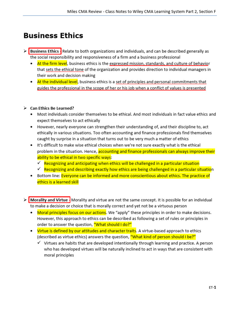 Business Ethics and Moral Philosophy Overview | PDF | Virtue Ethics ...