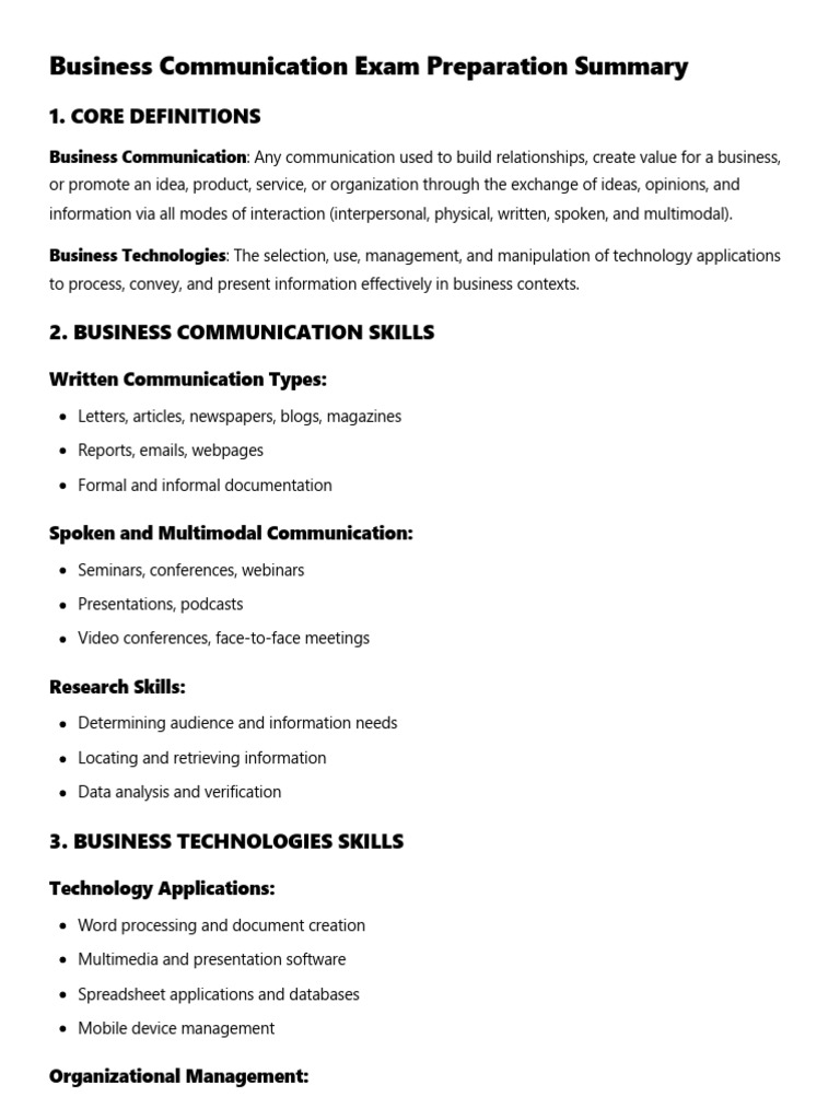 Business Communication Exam Prep Guide | PDF | Communication | Databases