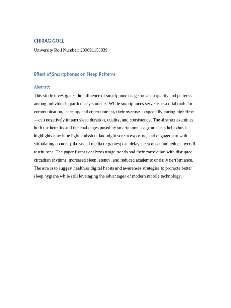 ChiragGoel Abstract EffectOfSmartphonesOnSleepPatterns | PDF