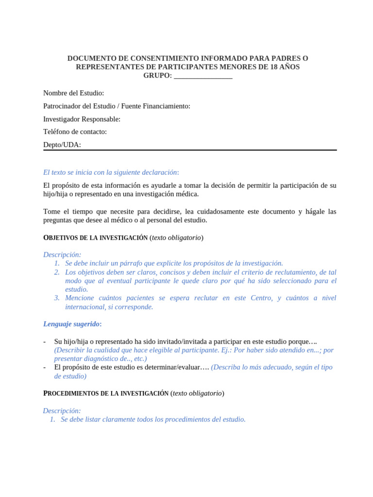 Consentimiento Informado para Menores | PDF | Consentimiento informado ...