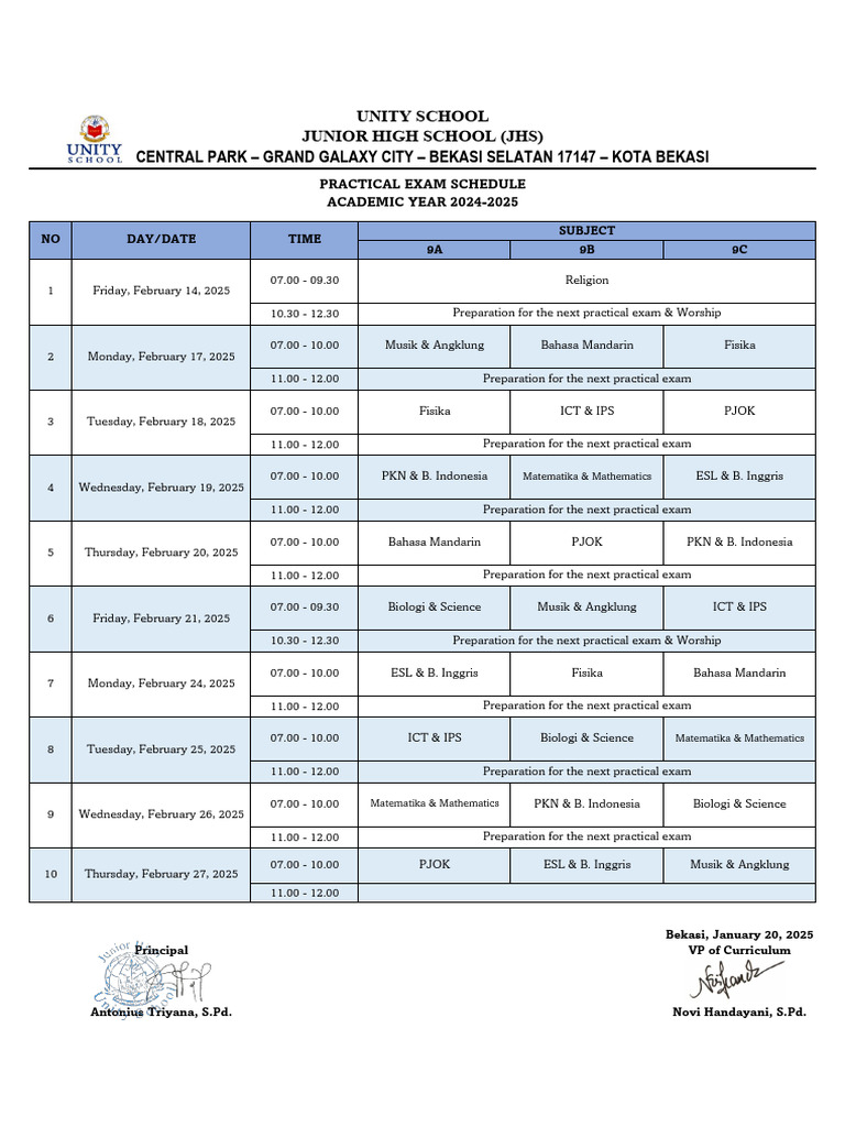 Practical Exam Schedule February 2025 | PDF | Educational Stages