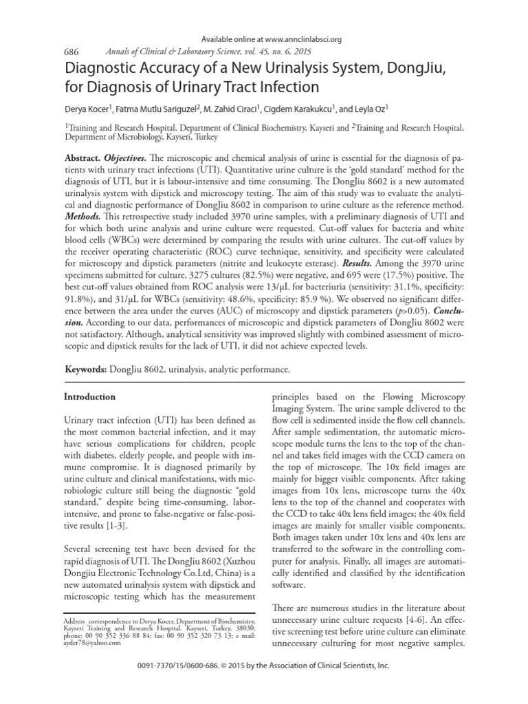 DongJiu 8602 Urinalysis for UTI Diagnosis | PDF | Sensitivity And ...