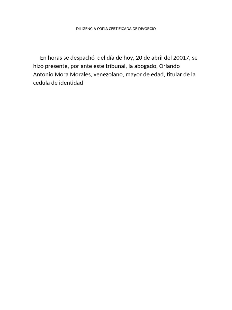 Diligencia Copia Certificada de Divorcio | PDF