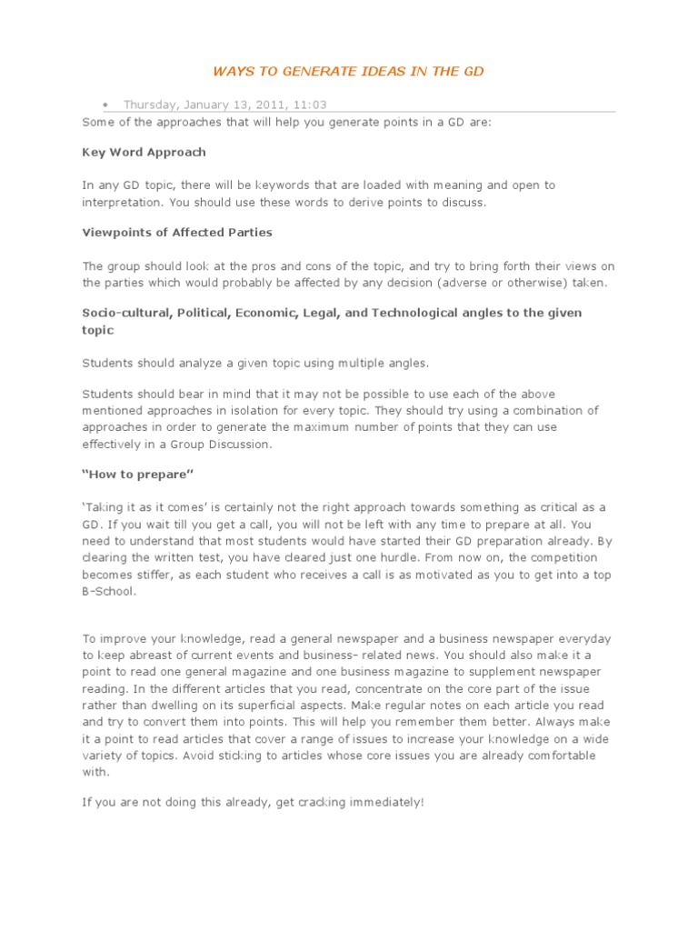 Way To Generate Ideas in GD | PDF | Leadership | The United States