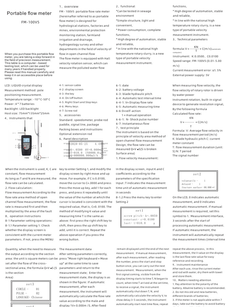 FM-100V5 Portable Flow Meter Guide | PDF | Flow Measurement ...