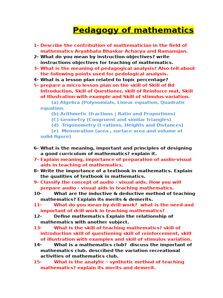 Mathematics Pedagogy for Educators | PDF | Mathematics | Equations