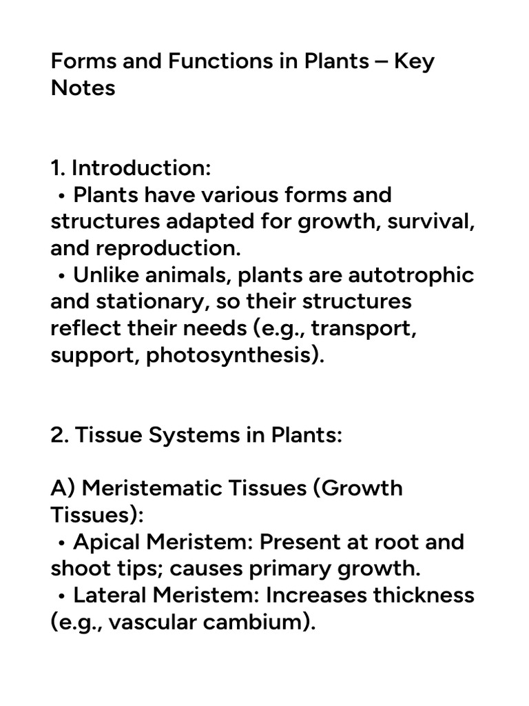 Forms and Functions in Plants | PDF | Tissue (Biology) | Root