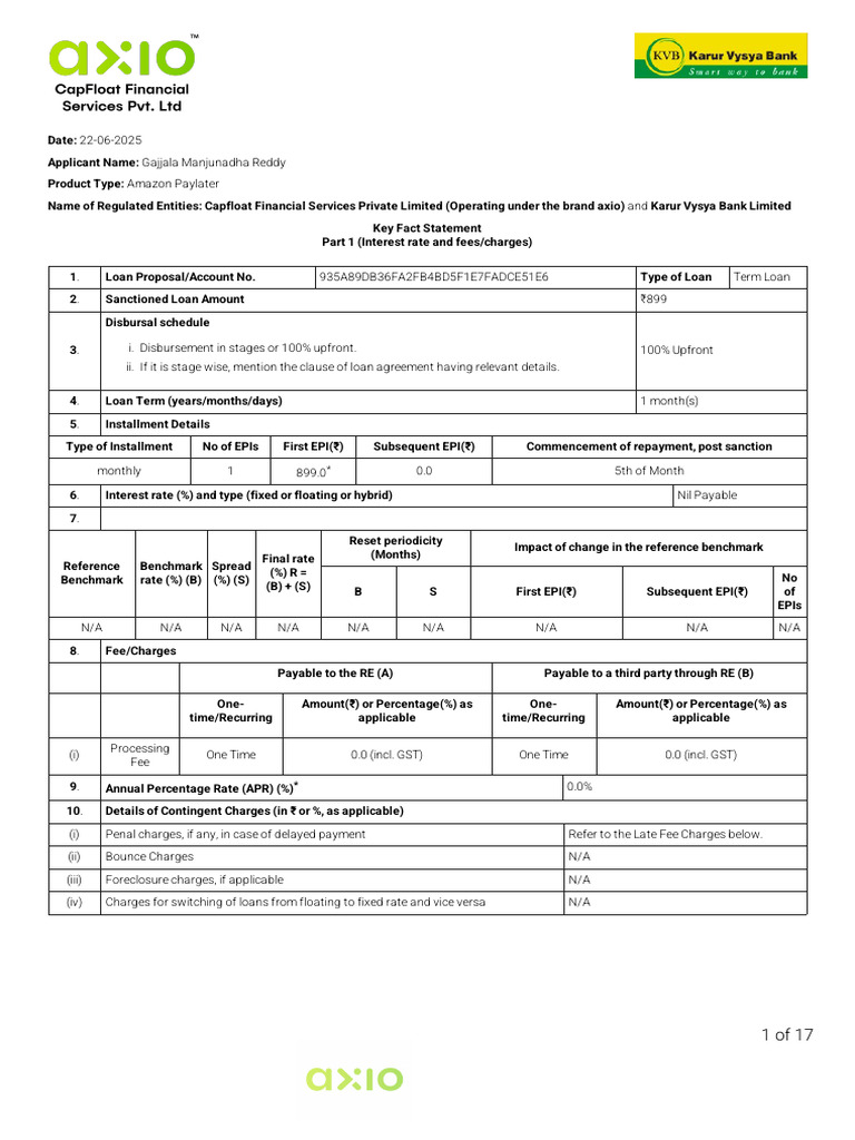 Amazon Paylater Loan Details Summary | PDF | Loans | Annual Percentage Rate