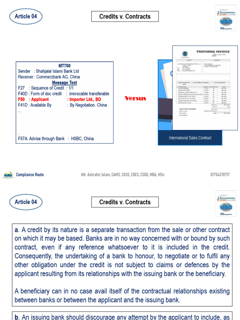 UCP 600 Article 4: Credits vs Contracts | PDF | Banks | Letter Of Credit