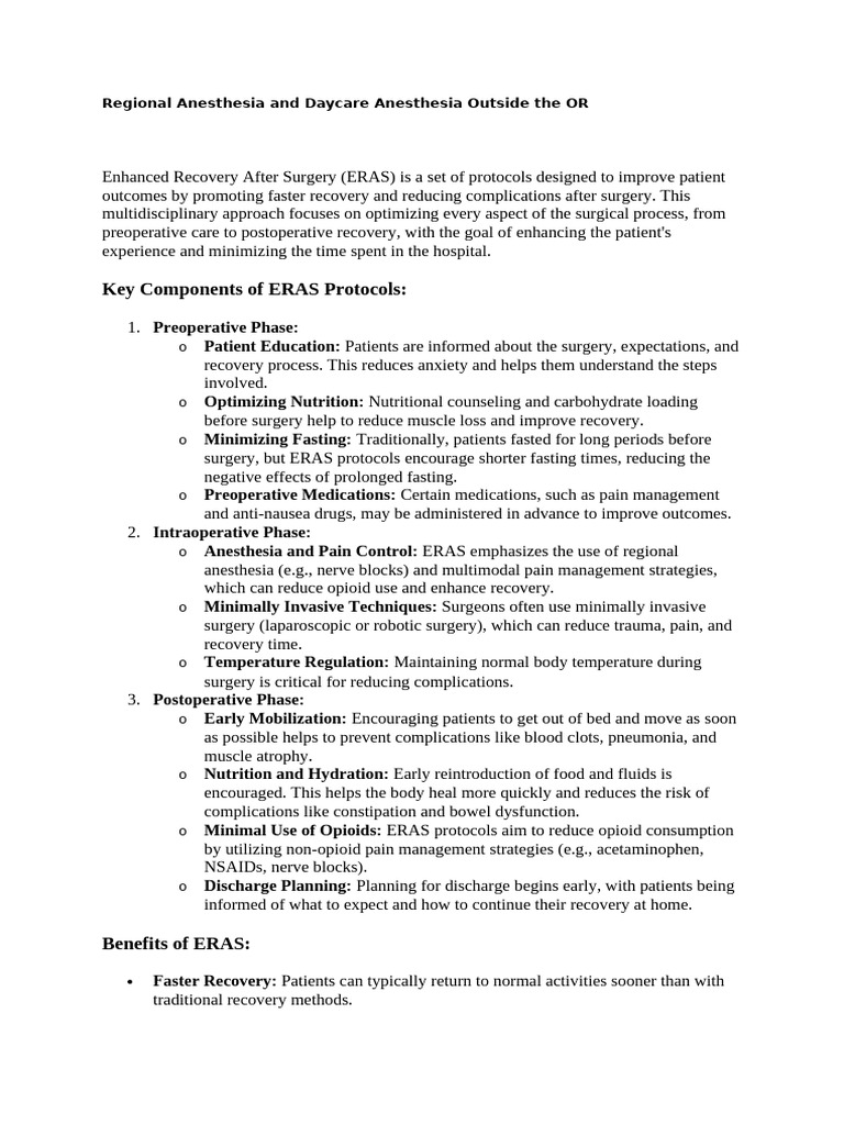 ERAS Protocols for Enhanced Recovery | PDF | Surgery | Anesthesia
