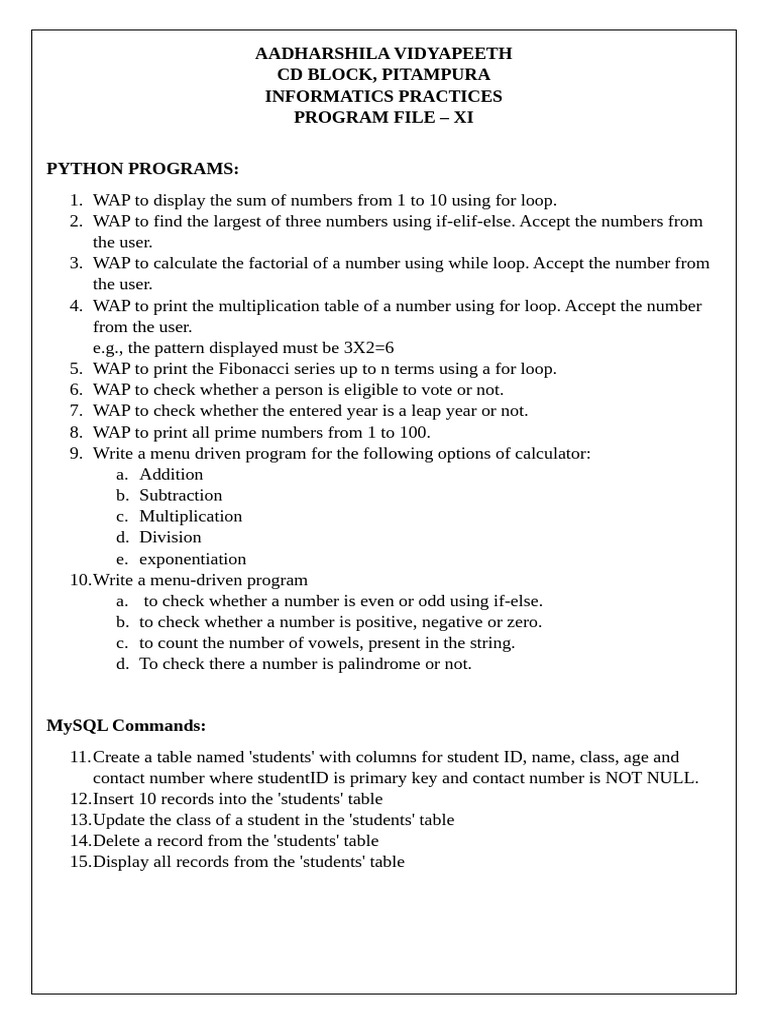 Class 11 IP Program File | PDF