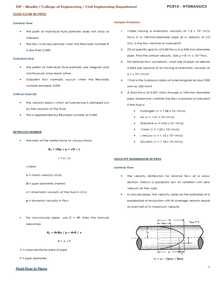 Fluid Flow in Pipes: Laminar & Turbulent Dynamics | PDF | Reynolds ...