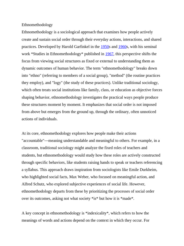 Garfinkel's Ethnomethodology Explained | PDF | Sociology | Liberal Arts ...