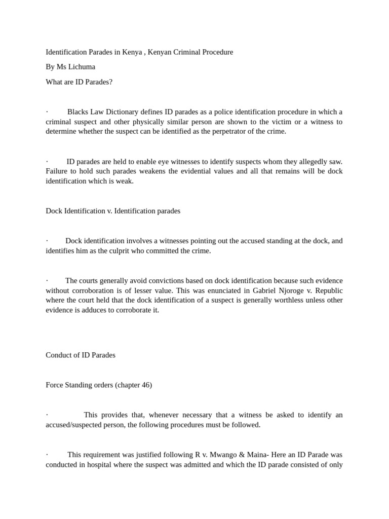 Identification Parades in Kenya Explained | PDF | Witness | Crimes