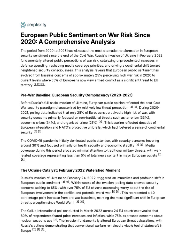 European War Risk Sentiment 2020-2025 | PDF | European Union | Military ...