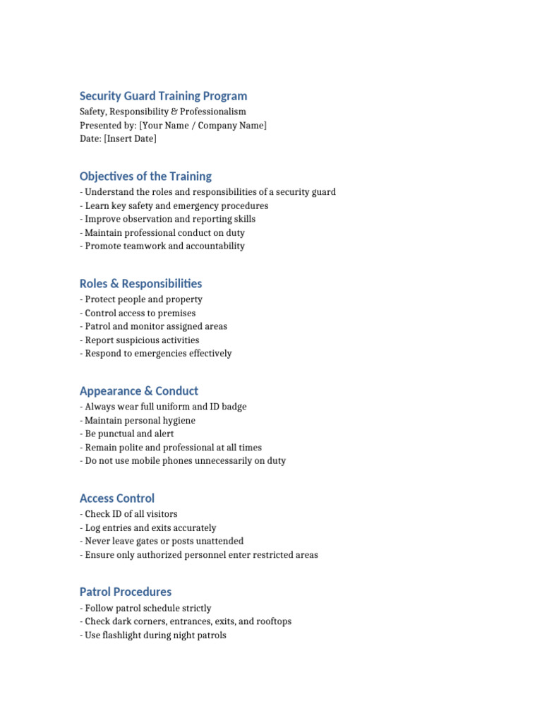 Security Guard Training Overview | PDF | Security Guard