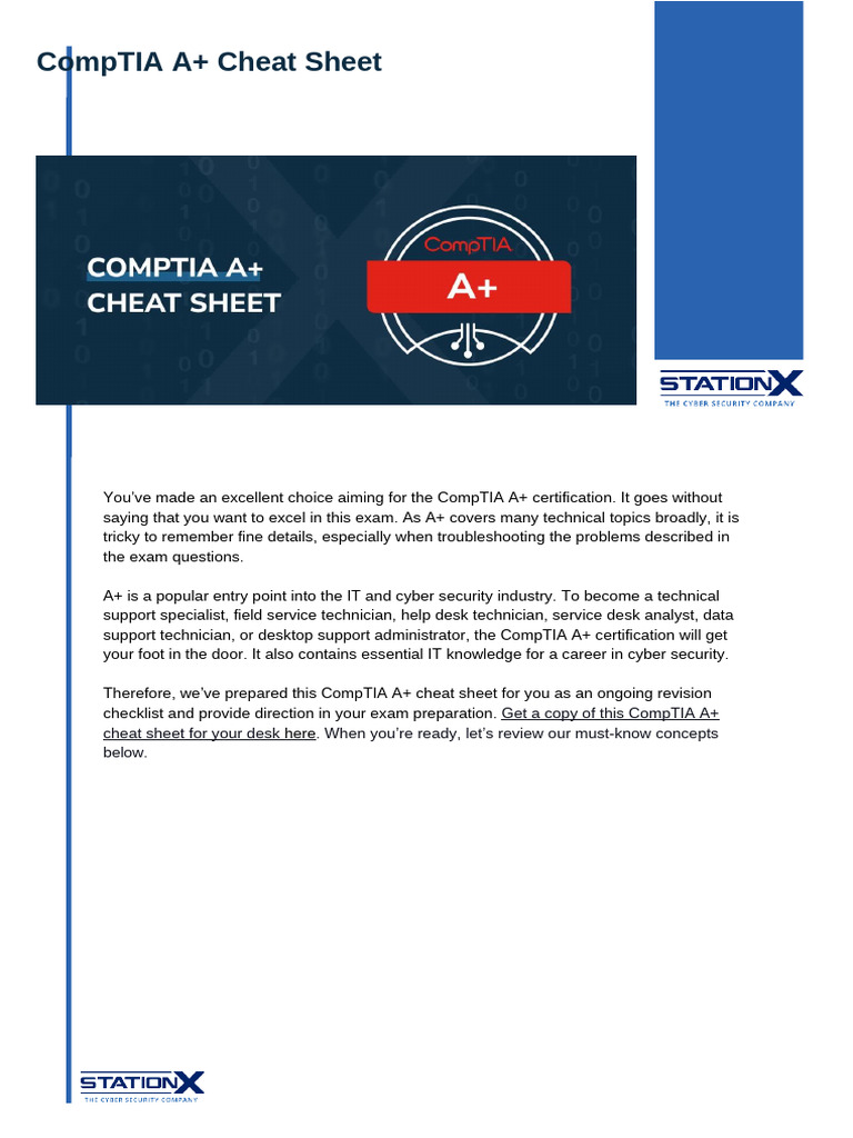 CompTIA A+ Exam Cheat Sheet Guide | PDF | Usb | Computer Network