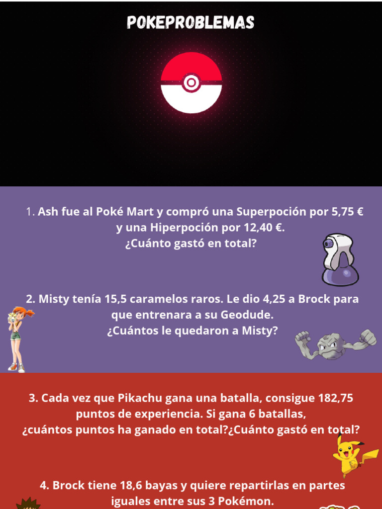 Problemas Matemáticos de Pokémon | PDF