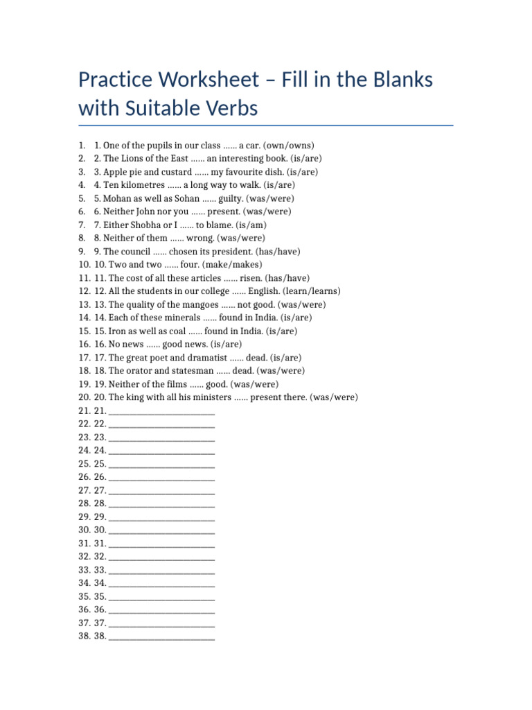 Fill in the Blanks Verb Worksheet | PDF | Chess Theory | Chess
