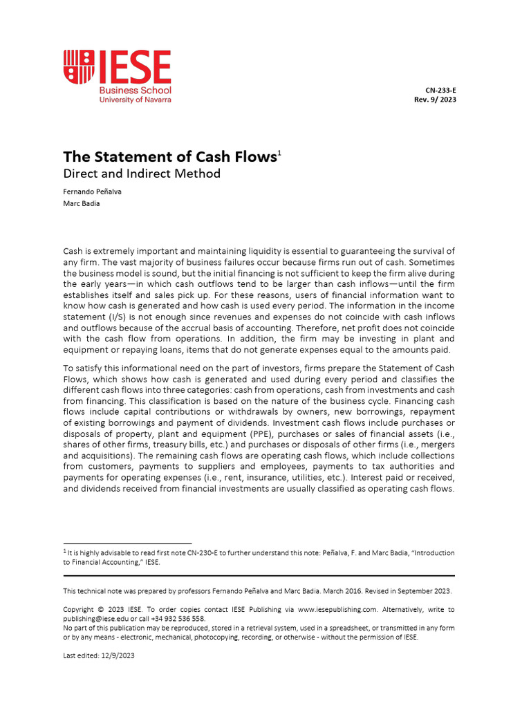 The Statement of Cash Flows - Direct and Indirect Method | PDF ...
