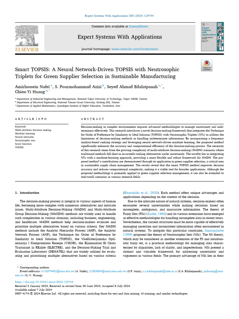 Smart TOPSIS for Green Supplier Selection | PDF | Decision Making ...