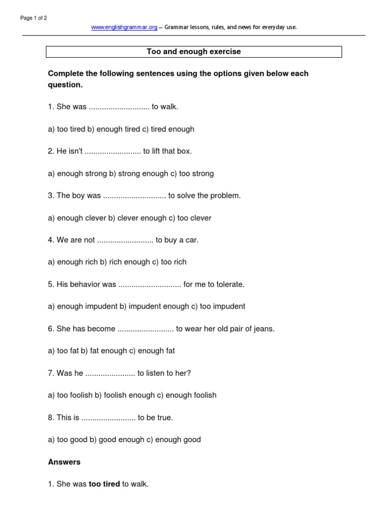 Too And Enough Exercise 10