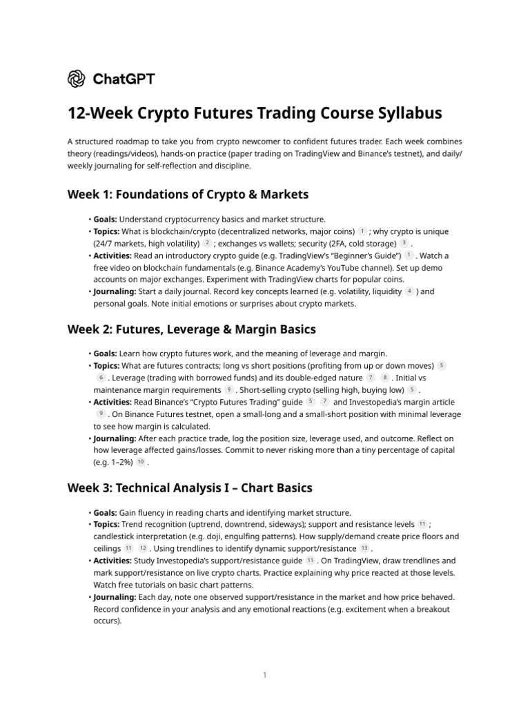 12-Week Crypto Futures Trading Course Syllabus 10 Hour Edition | PDF |  Hedge (Finance) | Futures Contract