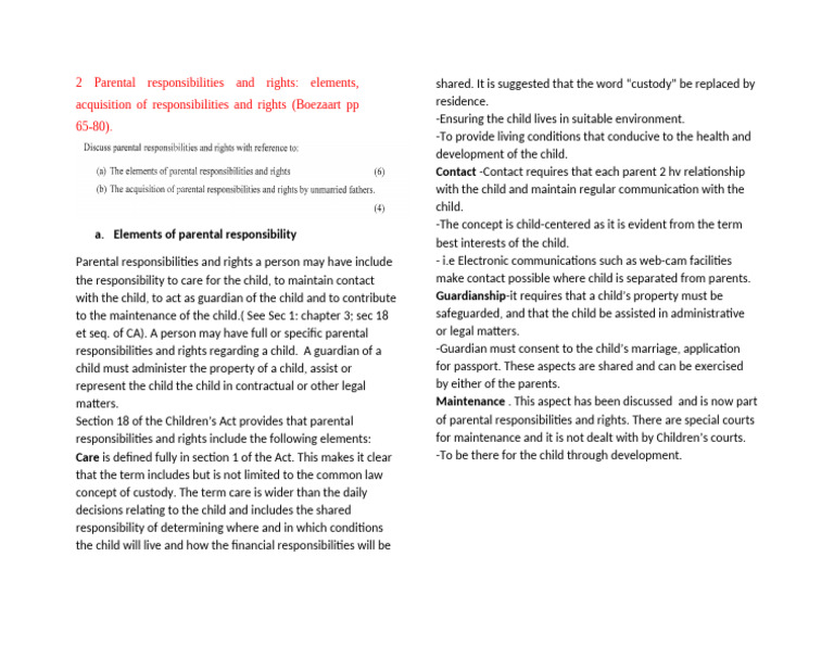 Parental Responsibilities and Rights Explained | PDF | Child Custody ...