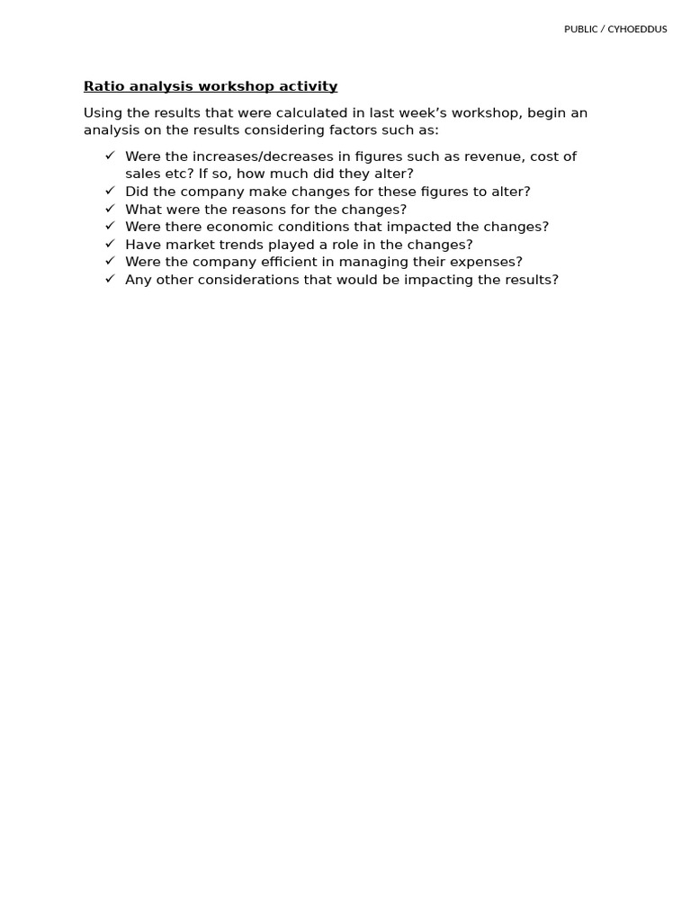 Ratio Analysis Workshop Activity | PDF