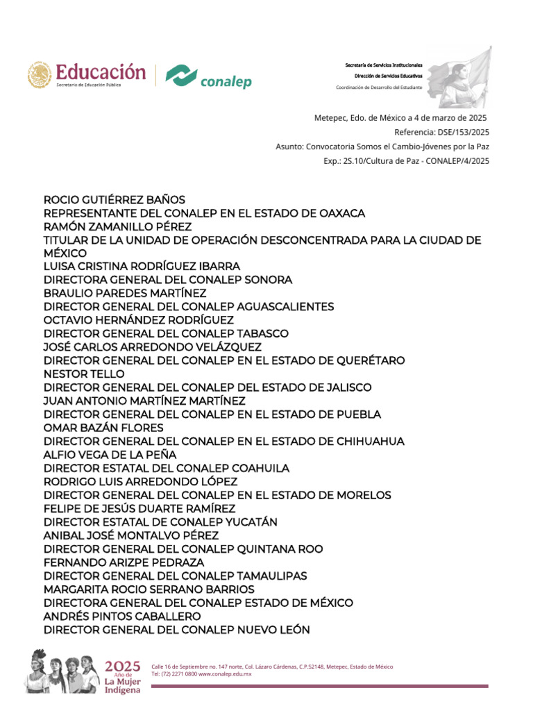 Convocatoria Jóvenes por la Paz CONALEP | PDF | México