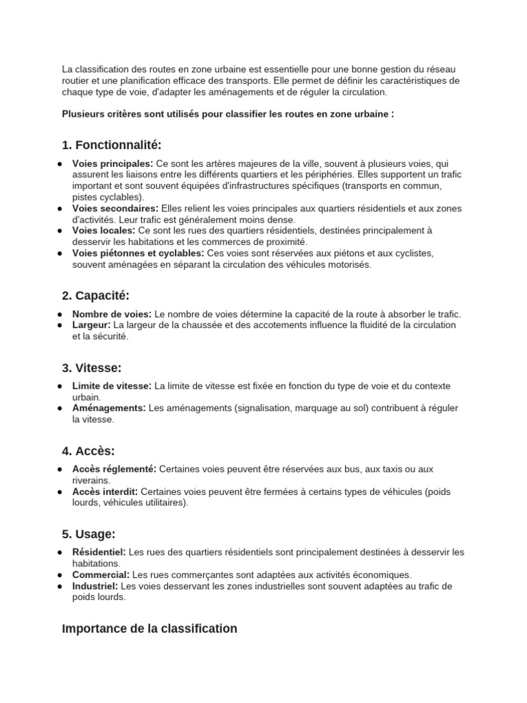 Classification des Routes Urbaines Essentielle | PDF | Transport ...