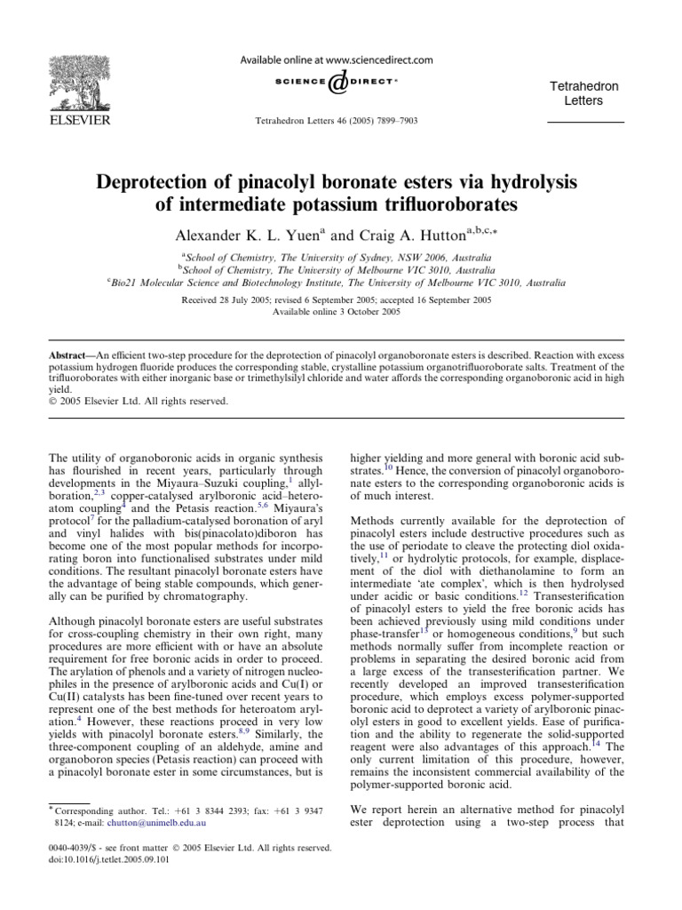 Efficient Deprotection of Pinacolyl Boronates | PDF | Hydroxide | Ester