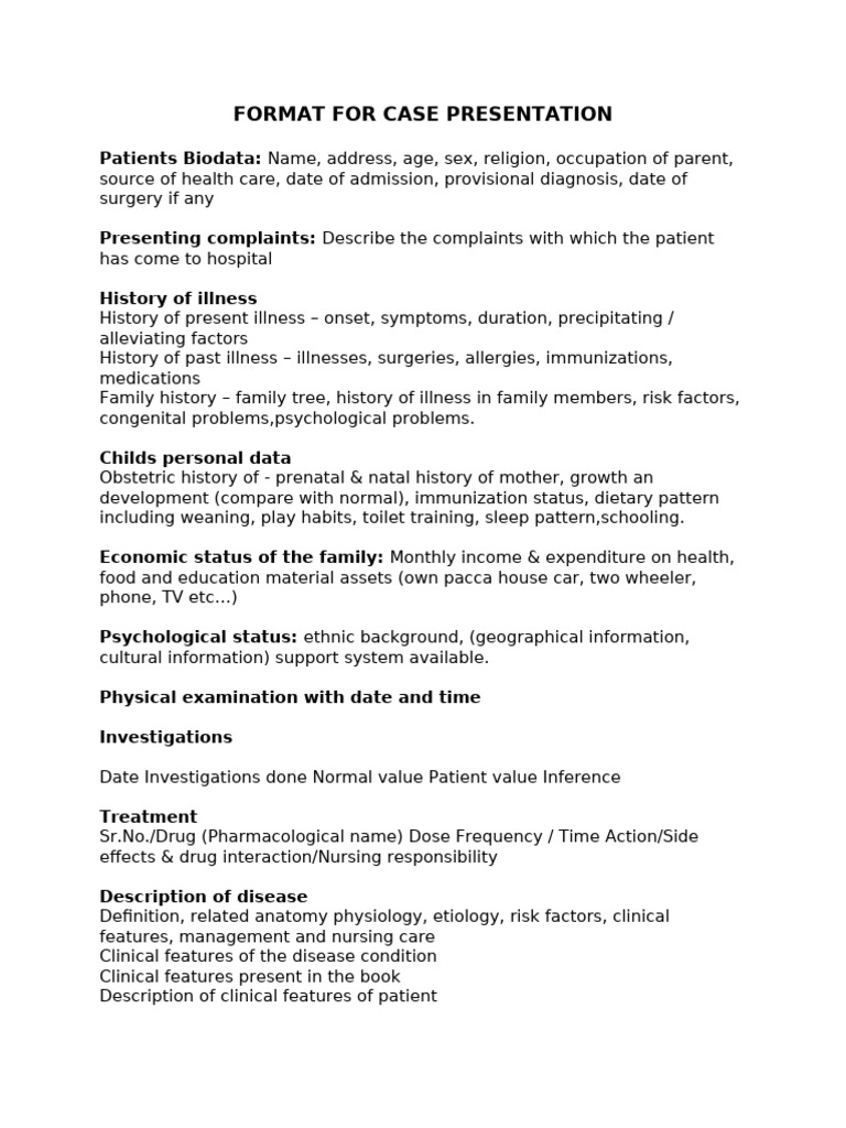 Nursing Case Presentation Format | PDF