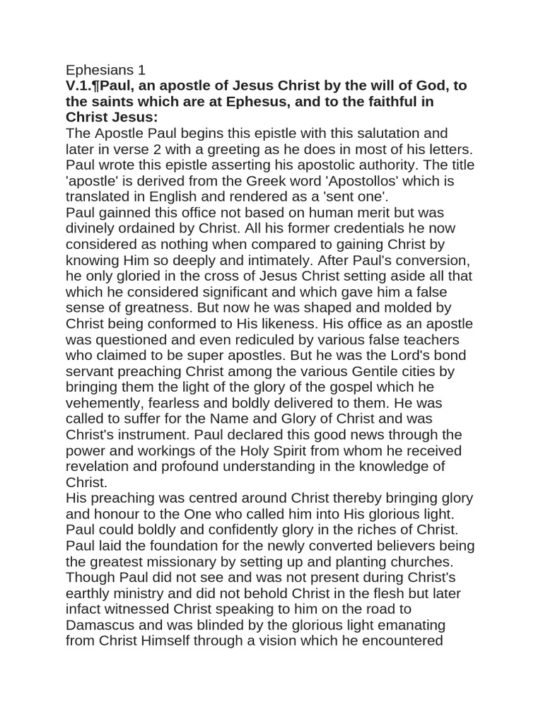 Ephesians 1 VV 1 To 2 | PDF | Paul The Apostle | Jesus
